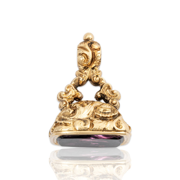 Quality Large Victorian Antique 14k Yellow Gold 14ct Amethyst Fob Seal Pendant