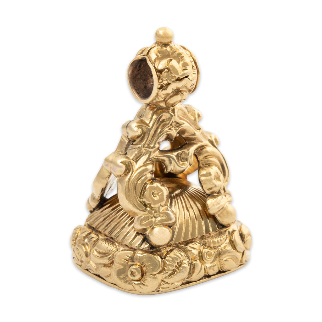 Victorian Antique 14k Yellow Gold 14ct Citrine Heraldic Arm W/ Sword Fob Pendant