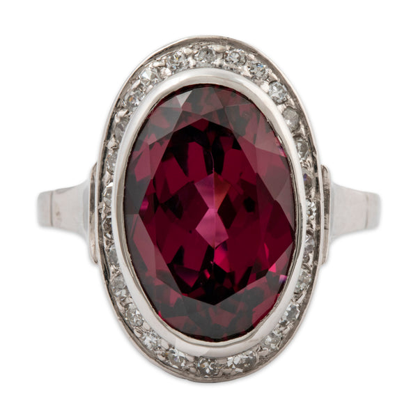 Large Vintage 14k White Gold 6.74ct Rhodolite Garnet diamond Halo Ring 9