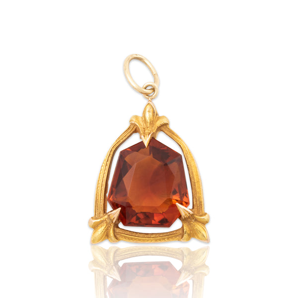 Rare Antique 14k Yellow Gold 2.02ct Fancy Shield Cut Citrine Charm Pendant