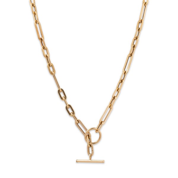 Vintage Italian 14k Yellow Gold Toggle Mixed Paperclip Link Necklace 18