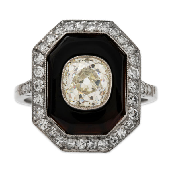 Antique Art Deco Platinum 2.04cttw Old Mine Diamond Onyx Stunning Ring 6.75