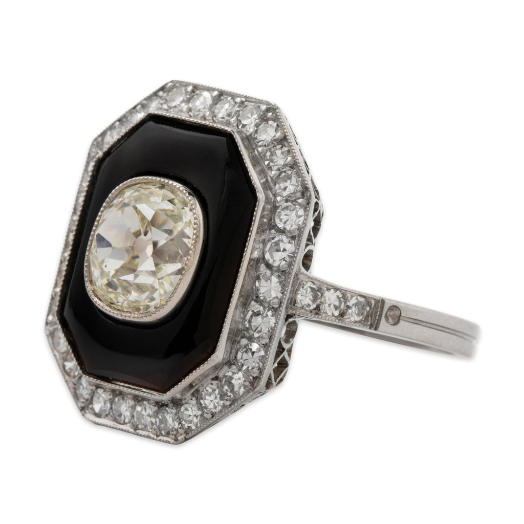 Antique Art Deco Platinum 2.04cttw Old Mine Diamond Onyx Stunning Ring 6.75