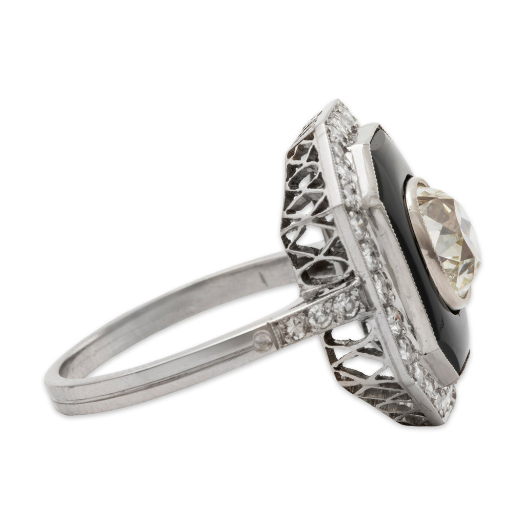 Antique Art Deco Platinum 2.04cttw Old Mine Diamond Onyx Stunning Ring 6.75