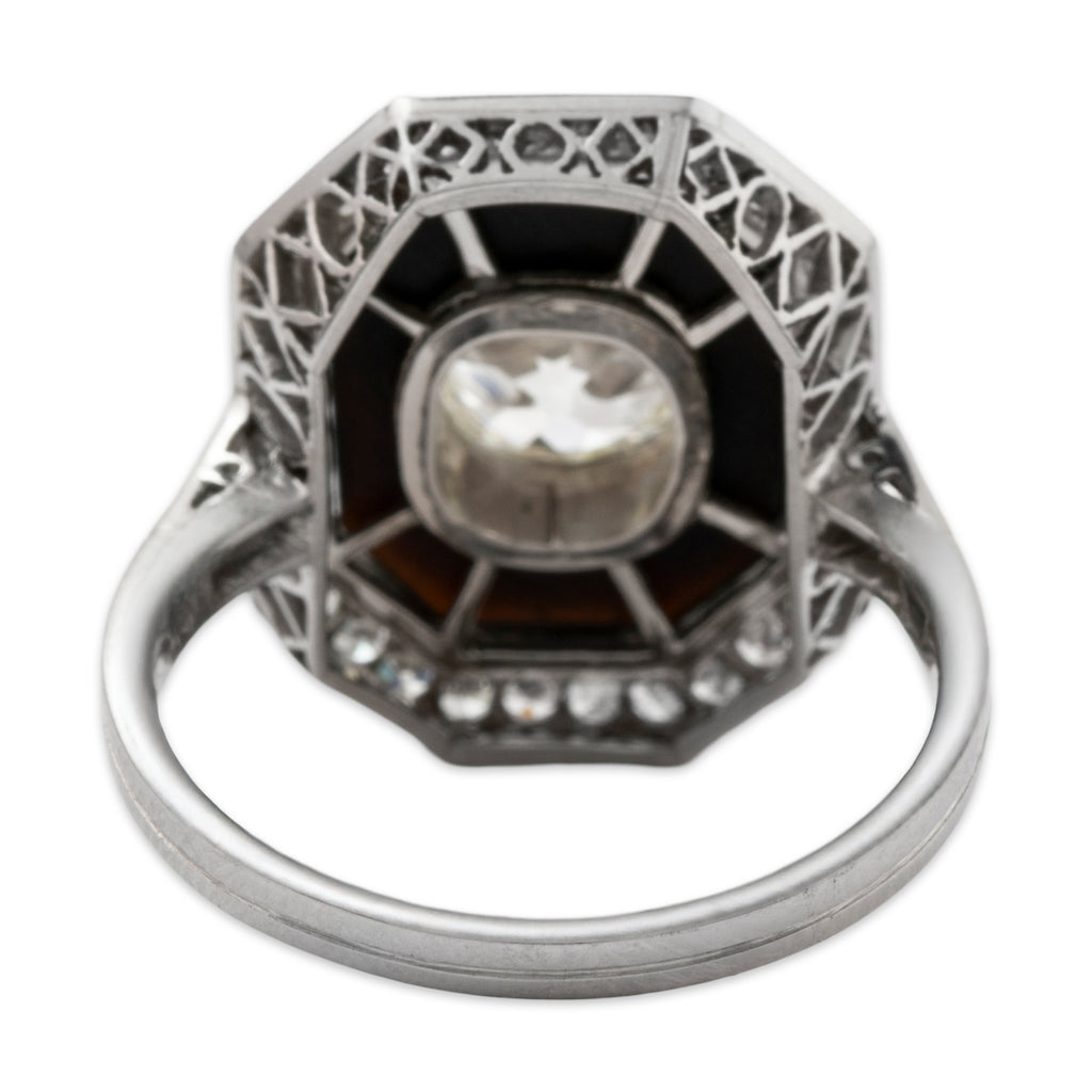 Antique Art Deco Platinum 2.04cttw Old Mine Diamond Onyx Stunning Ring 6.75