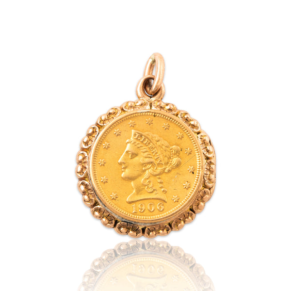 Antique 14k Bicolor Gold & Platinum 1906 Liberty Head Coin Locket Pendant