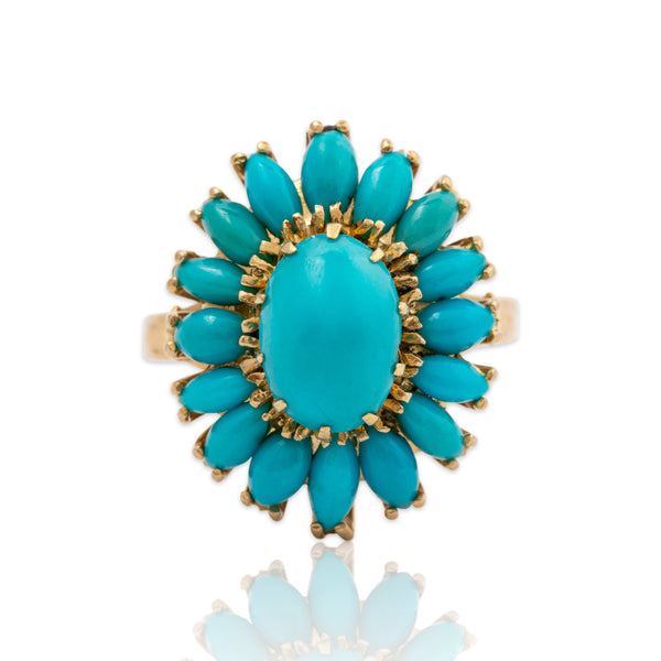 Vintage 18k Yellow Gold 4.68cttw Turquoise Halo Ring 6