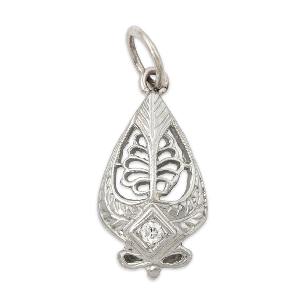 Antique 14k White Gold Diamond Art Deco Charm Pendant