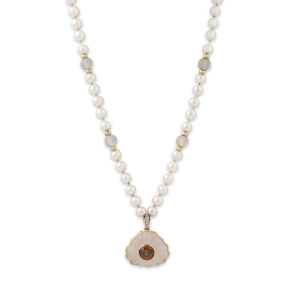 Vintage Unusual 14k Yellow Gold Rock Crystal & 4ct Zircon Pendant Necklace 18