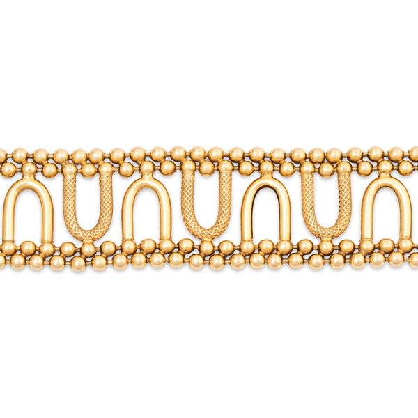 Wide Vintage Italian 14k Yellow Gold Beaded & Textured Bracelet 7.25