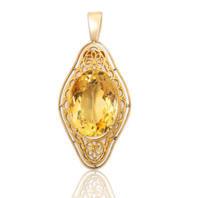 Antique Monumental 14k Yellow Gold 28.38ct Oval Citrine Pendant