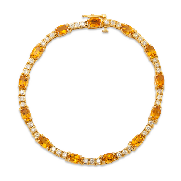 Vintage 14k Yellow Gold 5.98cttw Citrine 1.36cttw Diamond Station Bracelet 7.25