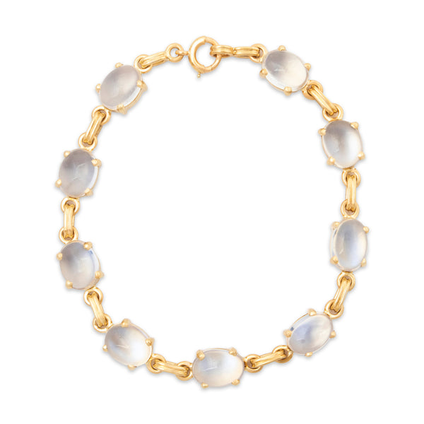 Vintage 14k Yellow Gold 12.6cttw Blue Sheen Moonstone Station Bracelet 6.75
