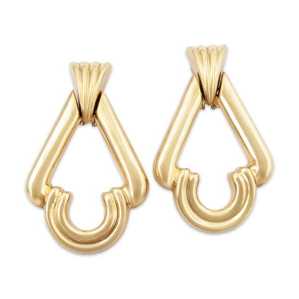 Vintage Huge Italian 14k Yellow Gold Modernist Earrings