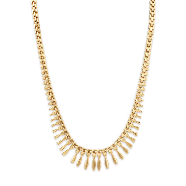 Vintage Italian 14k Yellow Gold Exotic Fringe Cleopatra Necklace 17