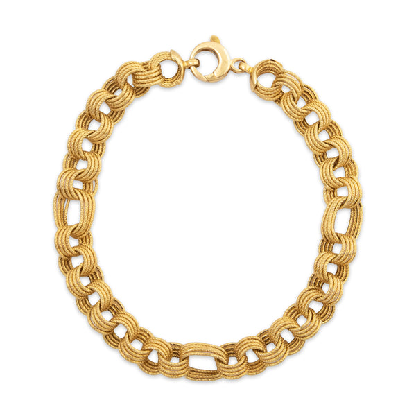 Vintage Italian 18k Yellow Gold Brushed Textured Rings Bracelet 7.75