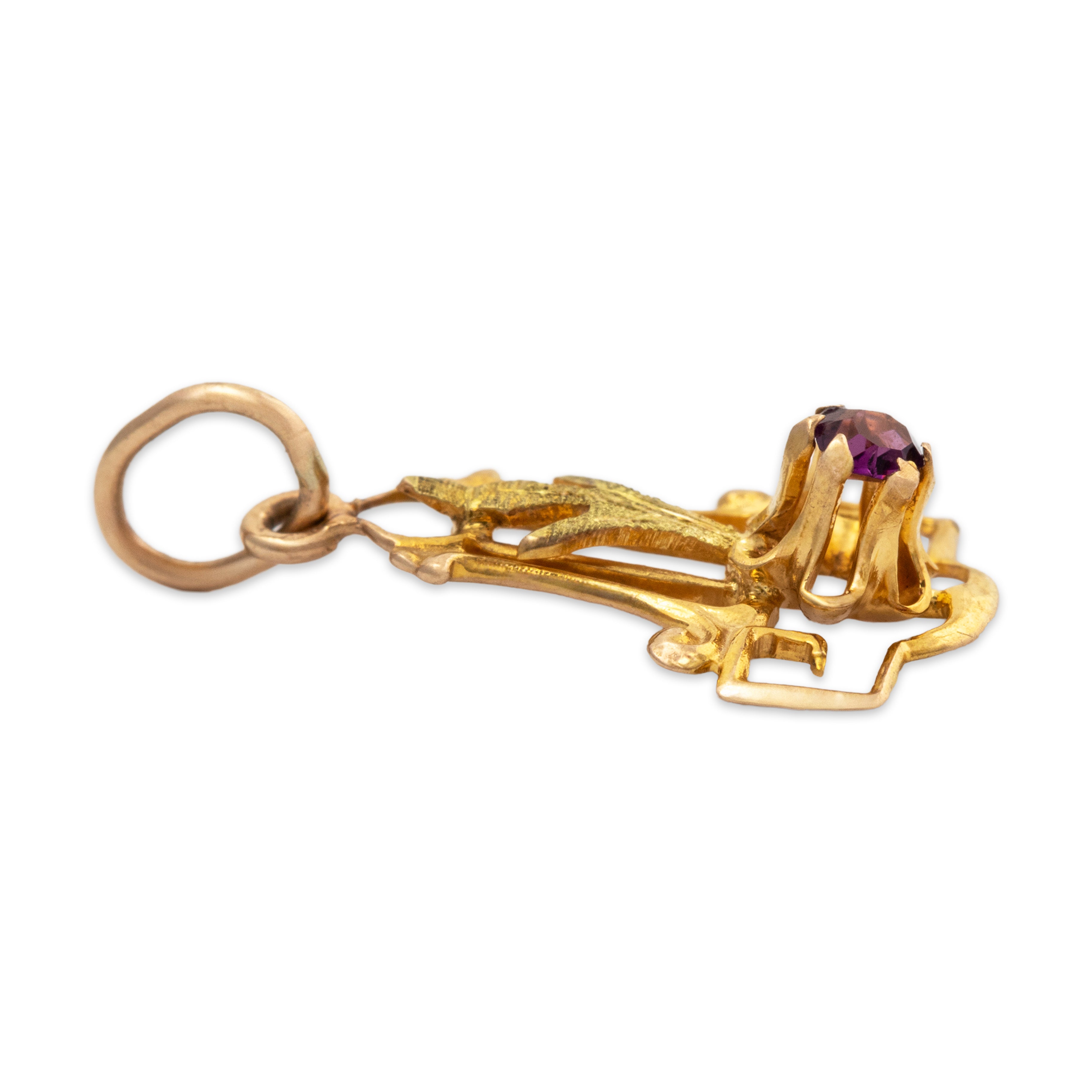 Antique Lightweight Art Deco 14k Yellow Gold Amethyst Buttercup Charm / Pendant