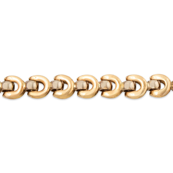 Vintage Bold Italian 14k Yellow Gold Blue Sapphire Folded Link Bracelet 6.5