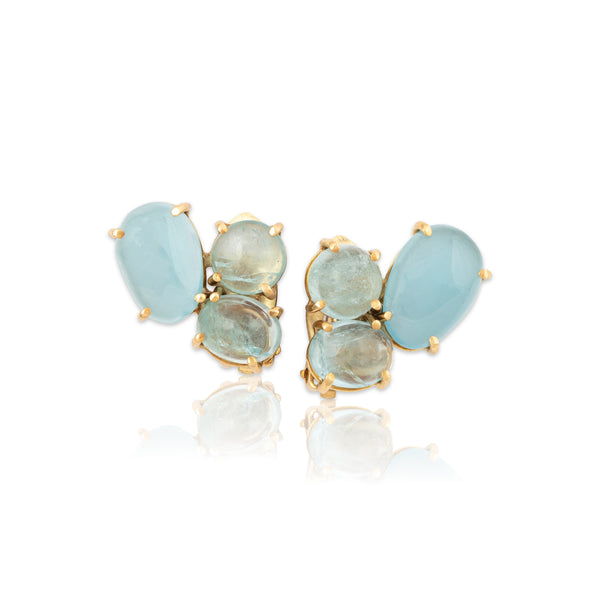 Vintage 14k Yellow Gold 9.52cttw Aquamarine Asymmetrical Trio Clip-On Earrings