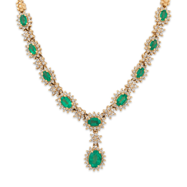 Vintage 14k Yellow Gold 3.07cttw Emerald 2cttw Diamond Statement Necklace 16.5