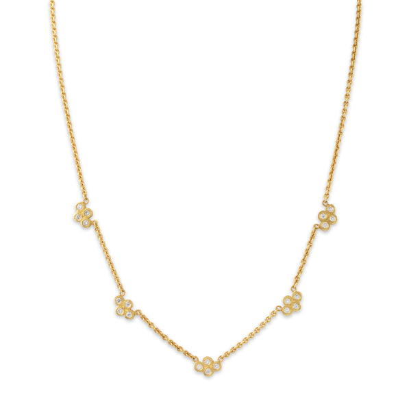 Vintage 18k Yellow Gold .50cttw Diamond Quatrefoil Station Necklace 15.5