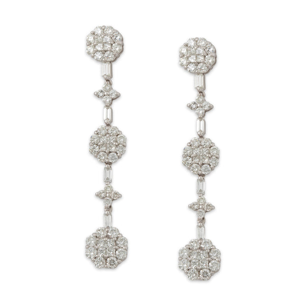 Vintage 18k White Gold 2.7cttw Diamond Dazzling Floriform Earrings