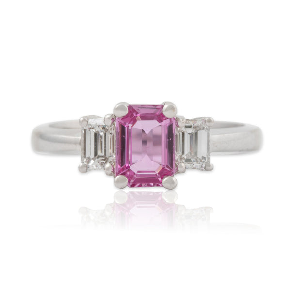 Vintage Birks 18k White Gold 1ct Pink Sapphire .50cttw Diamond Ring 6.25