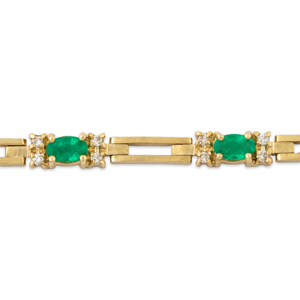 Vintage Heavy 14k Yellow Gold 1.6cttw Emerald .45cttw Diamond Bracelet 6.5