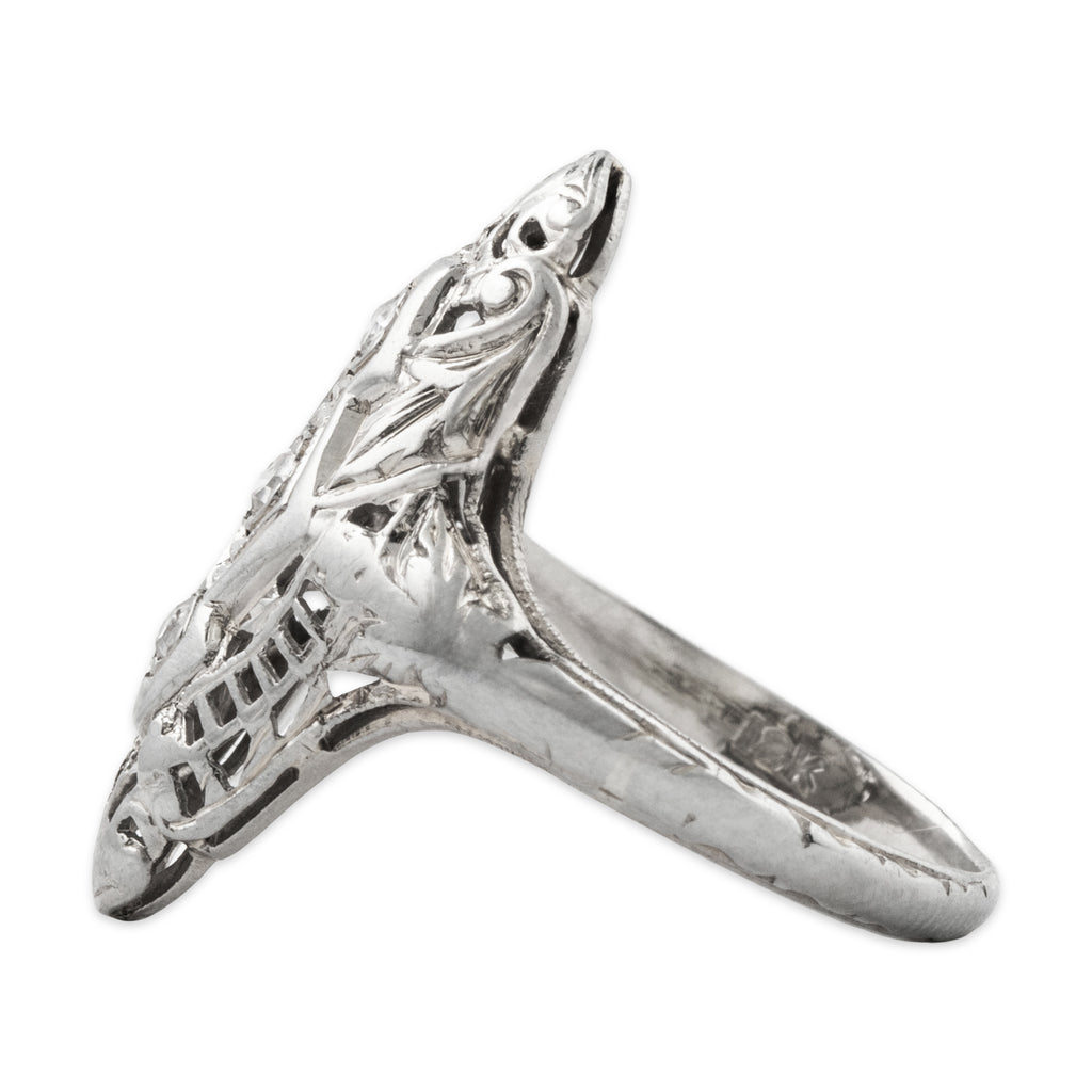 Antique Art Deco 18k White Gold Diamond Mixed Filigree Design Ring 3.75