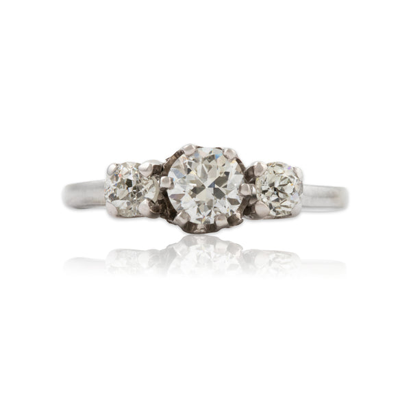 Vintage 14k White Gold .90cttw Old European & Mine Diamond Trio Ring 6.25