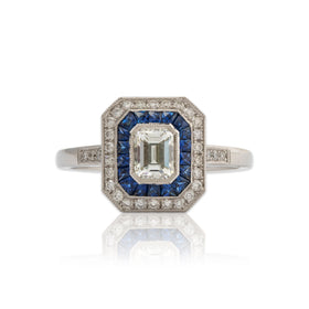 Abbott & Oaks Platinum Diamond Sapphire Art Deco Style Engagement Ring 6.25