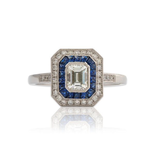 Abbott & Oaks Platinum Diamond Sapphire Art Deco Style Engagement Ring 6.25