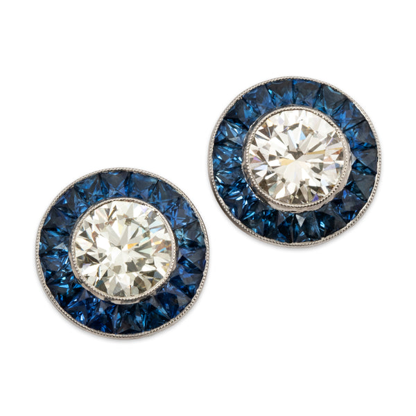 Abbott & Oaks Platinum 2.09cttw Diamond 1.63cttw Sapphire Stud Earrings