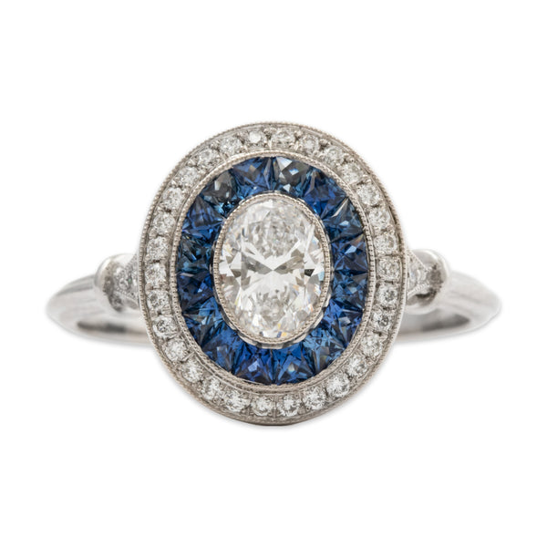 Abbott & Oaks Platinum .5ct Diamond Sapphire Halo Of Lights Ring 6.25