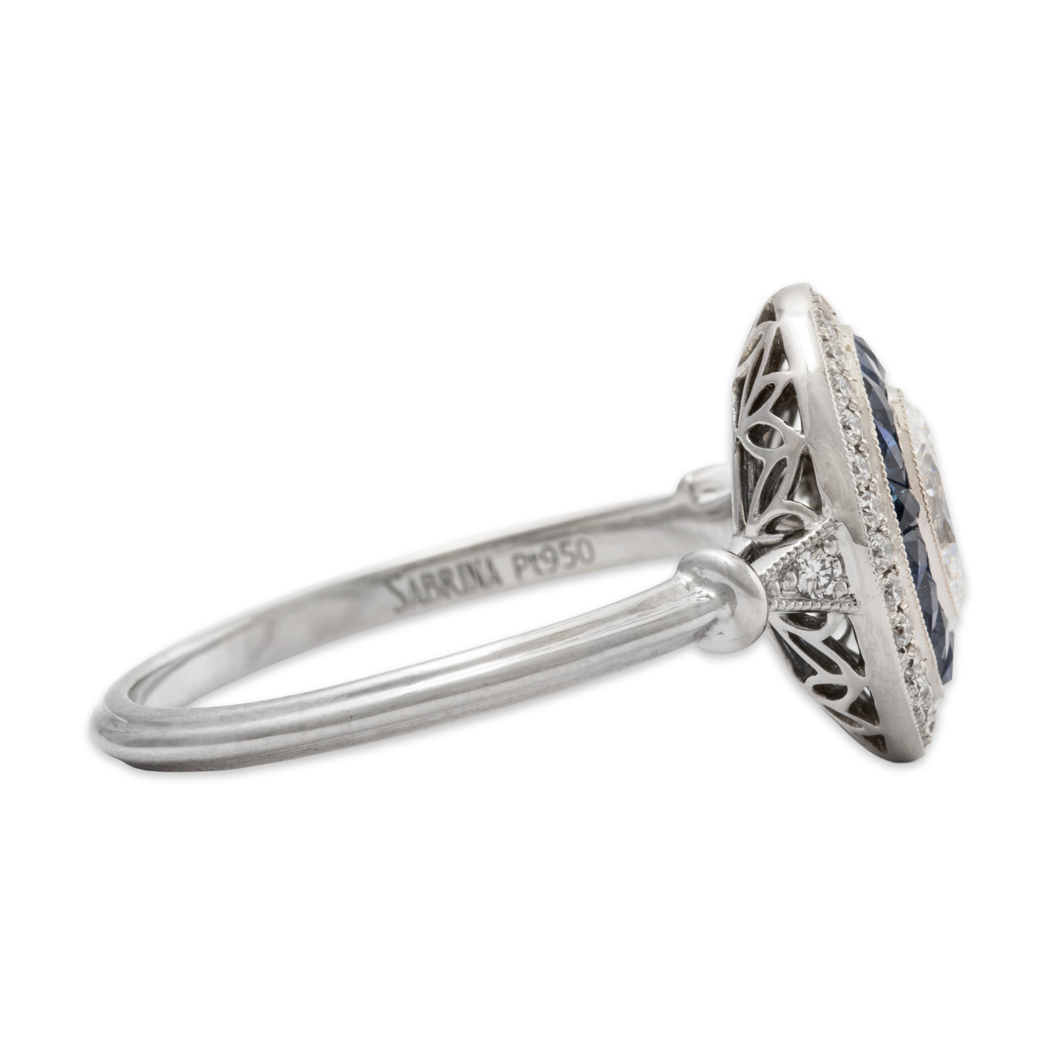Abbott & Oaks Platinum .5ct Diamond Sapphire Halo Of Lights Ring 6.25