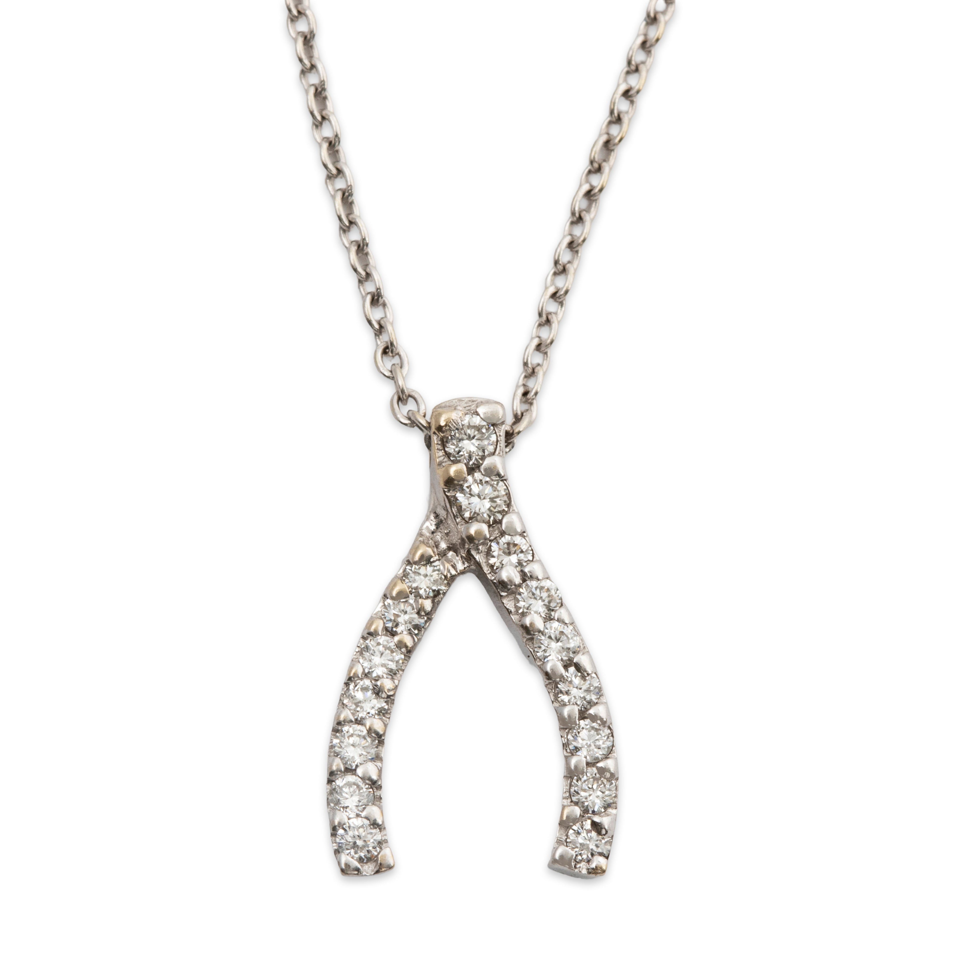 Figural Roberto Coin 18K White Gold Diamond Wishbone Pendant Necklac Abbott Oaks