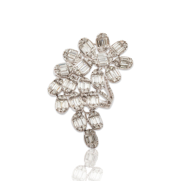 Large Avant Garde 18k White Gold 3.27cttw Diamond Abstract Floral Sprays Ring 7