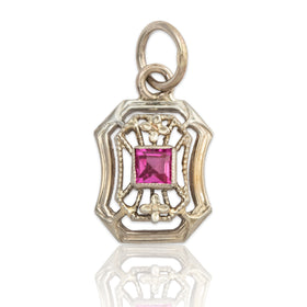 Antique 14k White Gold Synthetic Ruby Floral Charm Pendant