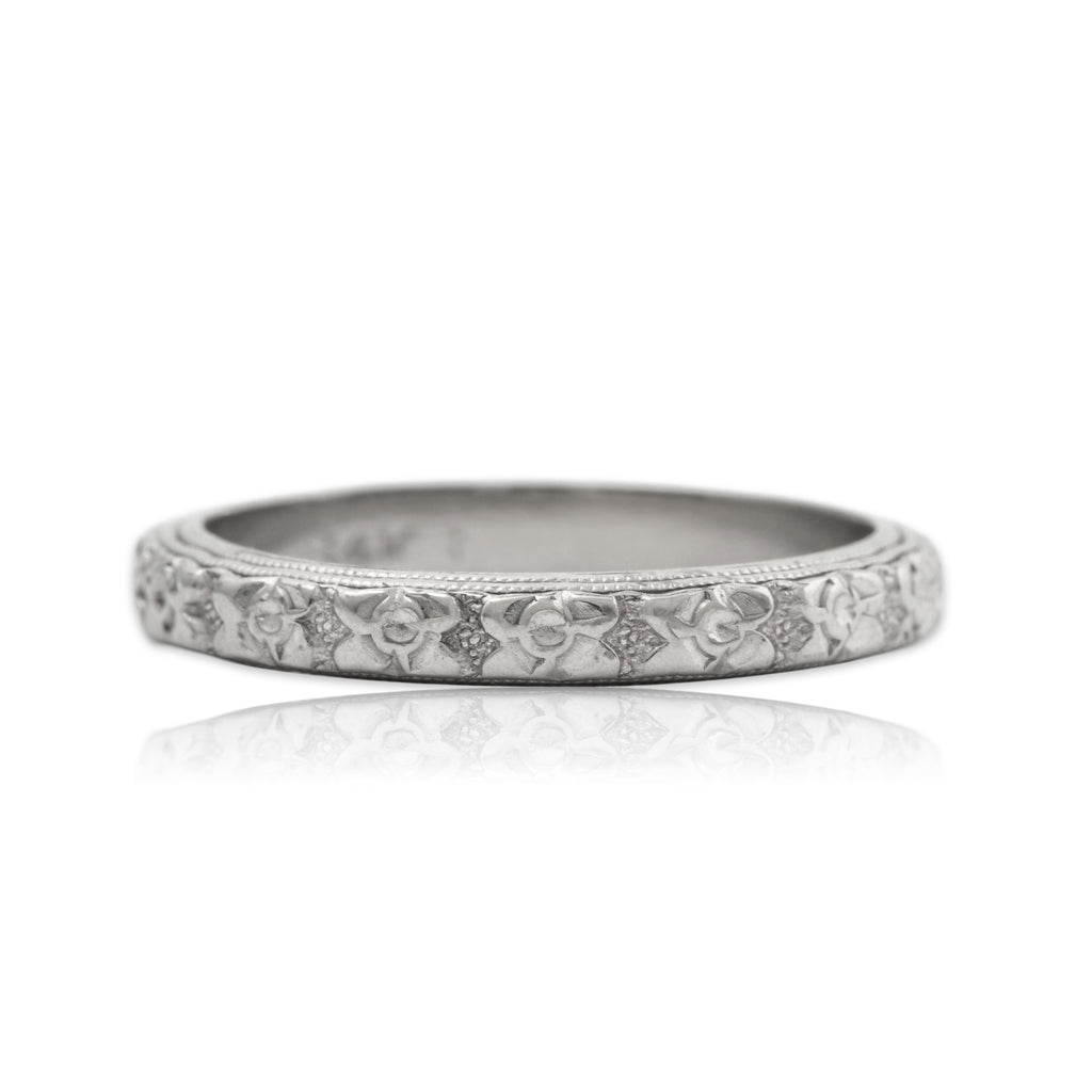 Antique 14k White Gold Floral Blossom Band Ring 5.25