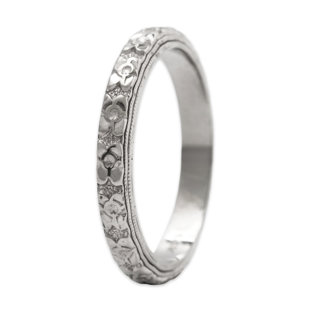 Antique 14k White Gold Floral Blossom Band Ring 5.25
