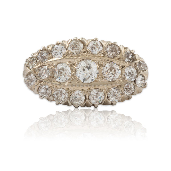 Antique 14k Yellow & White Gold 1.19cttw Old Mine Cut Diamond Rows Ring 5.5