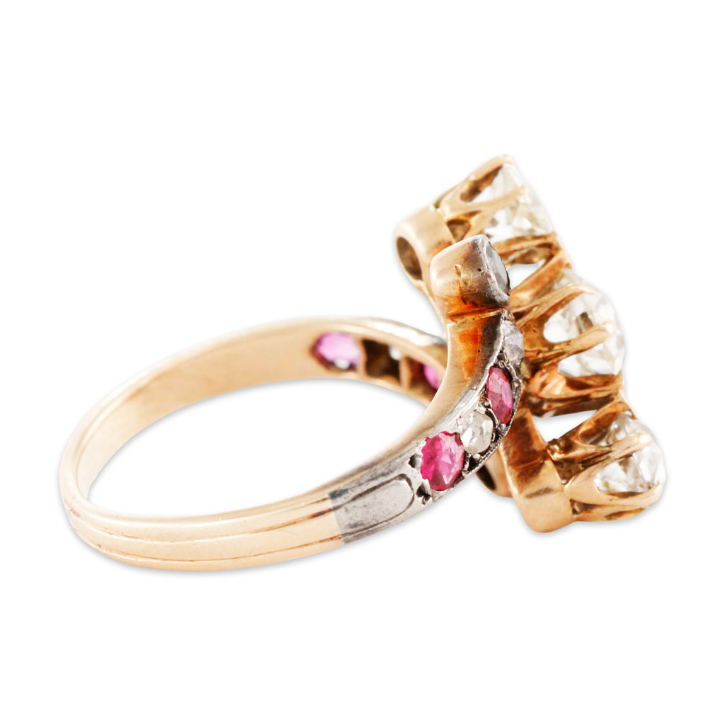 Victorian Antique 14k Gold Diamond 1cttw Syn Ruby Emerald Twist Ring 5