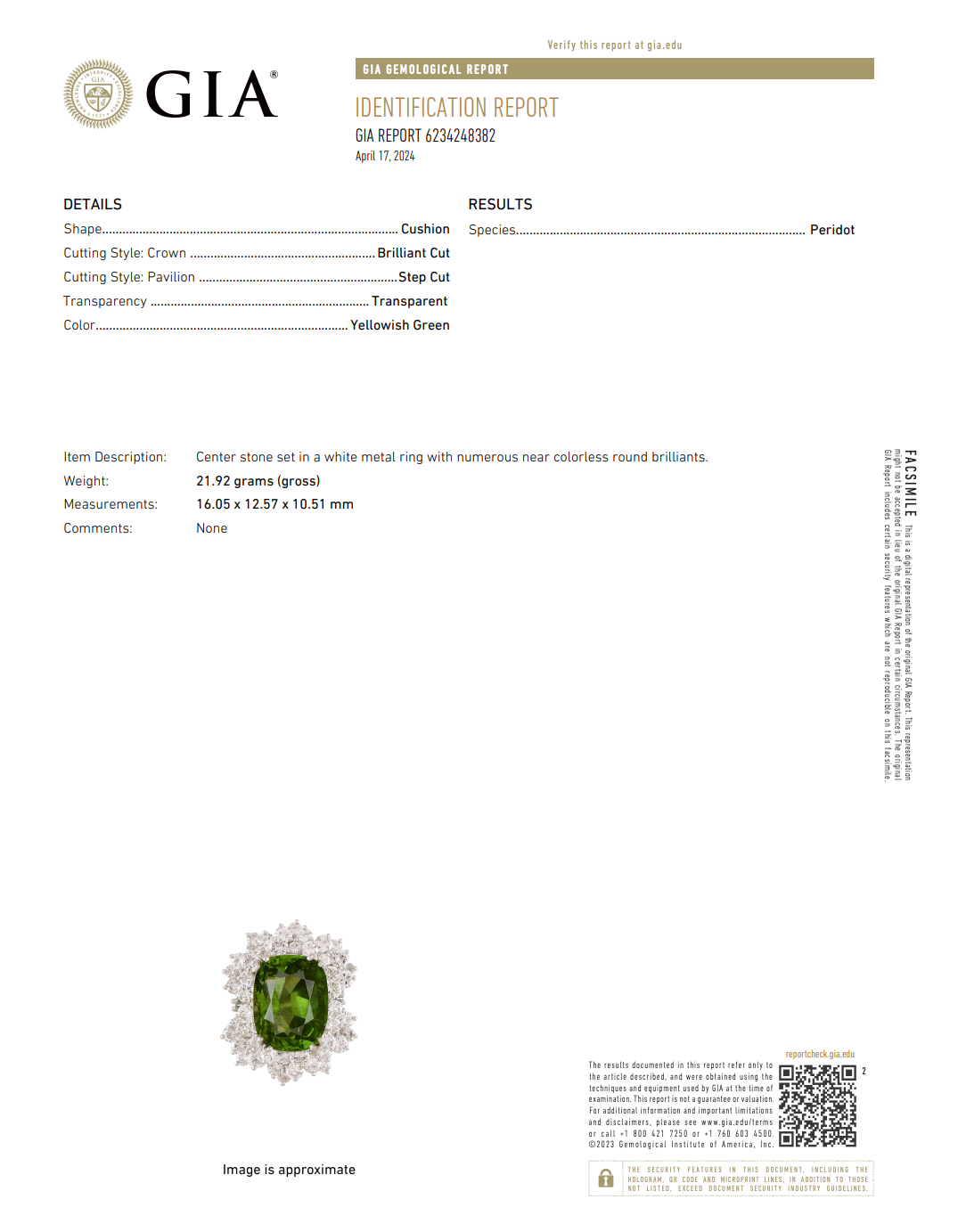 Vintage Platinum 15.53ct GIA Peridot 3.3cttw Diamond Dazzling Cocktail Ring 6.25