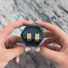 Vintage Italian Substantial 18k Yellow & White Gold Diamond Chevron Stud Earrings