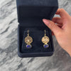 Vintage 14k Yellow Gold 4.23cttw Black Opal Diamond Artistic Disc Dangle Earrings