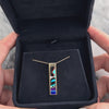 Vintage 14k Yellow Gold Onyx Jasper Turquoise Mother Of Pearl Purple Spiny Oyster Lapis Lazuli Funky Inlay Bar Pendant - Video showing the piece
