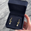Vintage 14k Yellow Gold Pearl Blue Sapphire Diamond Flourish Dangle Earrings - Video showing the piece