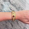 Vintage Substantial 14k Yellow Gold 9.39cttw Pink Moonstone 7.37cttw Pink Tourmaline Chic Classical Satin Framed Bezel Cabochon Cuff Bracelet - Video showing the piece