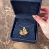 Vintage 18k Yellow & Rosy Yellow Gold Ruby Old Mine Cut Diamond Blooming Retro Floral Bouquet Pendant - Video showing the piece