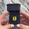 Vintage Large 14k Yellow Gold 13.58ct Olive Green Synthetic Spinel Brutalist Chevron Cocktail Ring - Video showing the piece